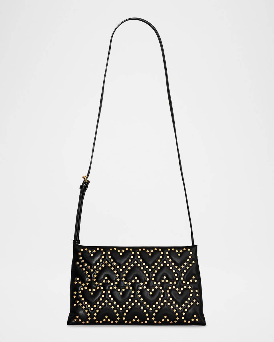Heart Studded Leather Crossbody Bag